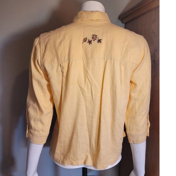 Vntg Y2K CHRISTOPHER & BANKS Yellow Embroidered Linen Rayon Button Blouse Sz S - Picture 5 of 10